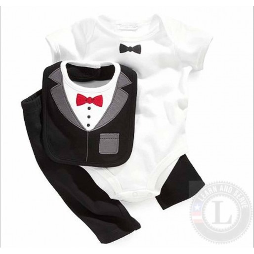 Smart Boy Suit 3pcs Set Romper with Pant and Brib