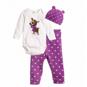 Purple Deer 3pcs Long Sleeve Playsuit