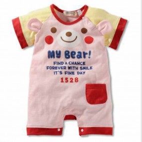 Baby Pink Bear Girl Short Sleeve Romper 