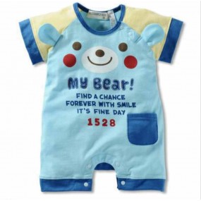 Baby Blue Bear Short Sleeve Romper 