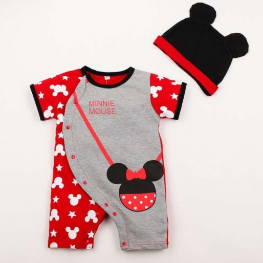 Red Minnie Short sleeve 2pcs Romper with hat