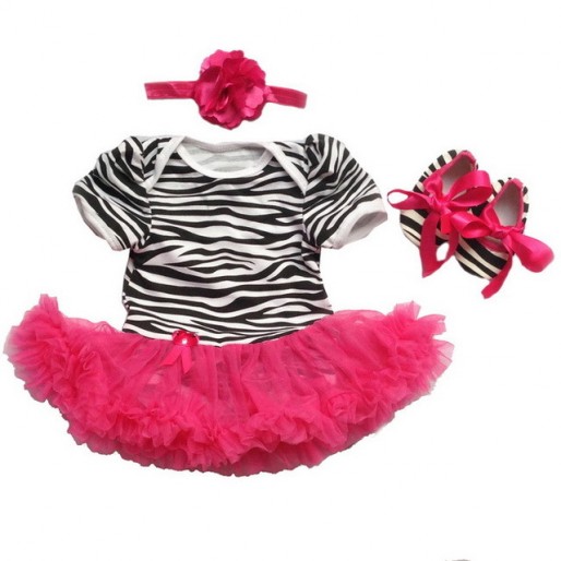 Princess Zebra Tutu Short Sleeve 3pcs Romper Set