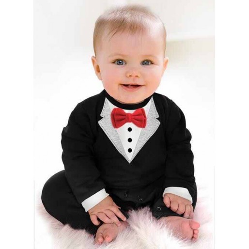 Little Gentleman Black Tuxedo Baby Romper