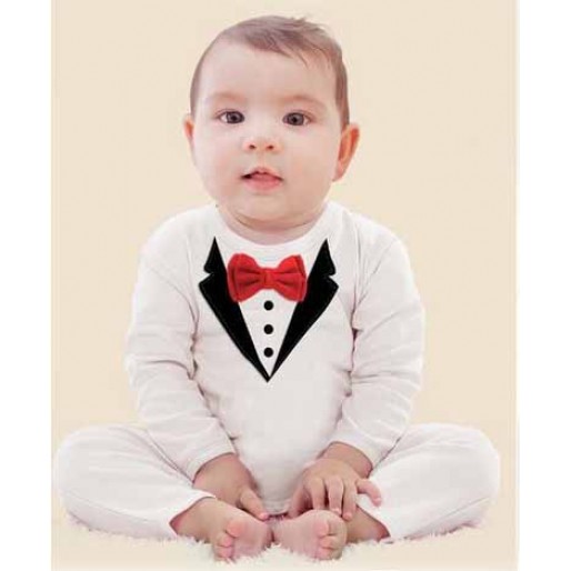 Little Gentleman White Tuxedo Baby Romper