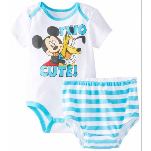 Blue Mickey 2pcs Short Sleeve  Romper with bottom